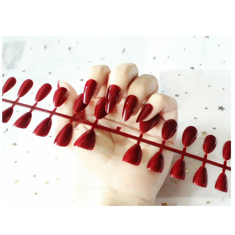 Na0270 28pcs Sharp Fake Nails Water Drop Shape Solid Color Nail Tips Natural Long False Nails Art Decoration